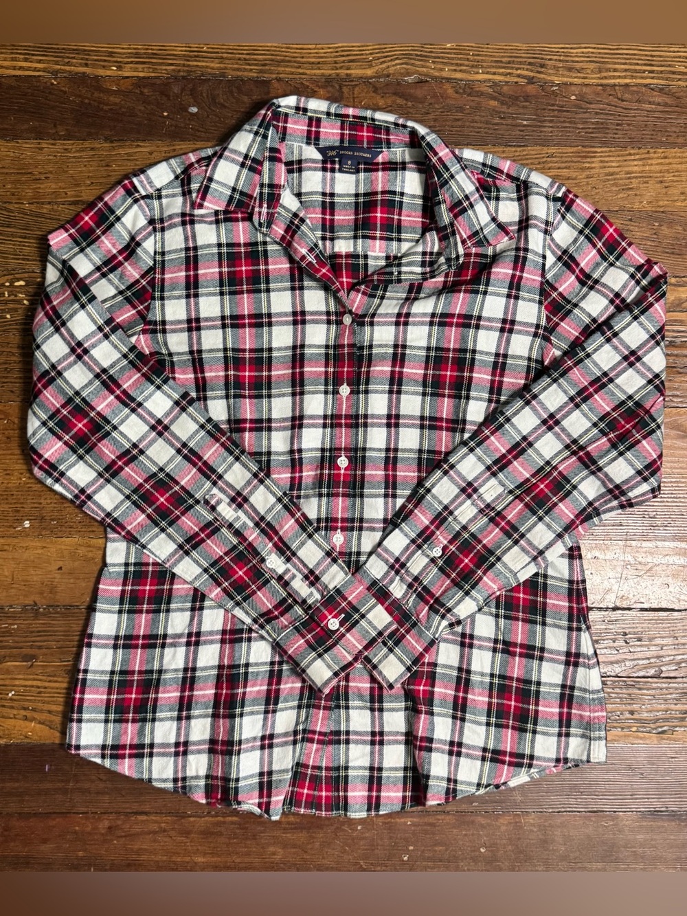 Brooks Brothers 346 Womens 8 Red Flannel Button Up Shirt Logo Preppy Cotton